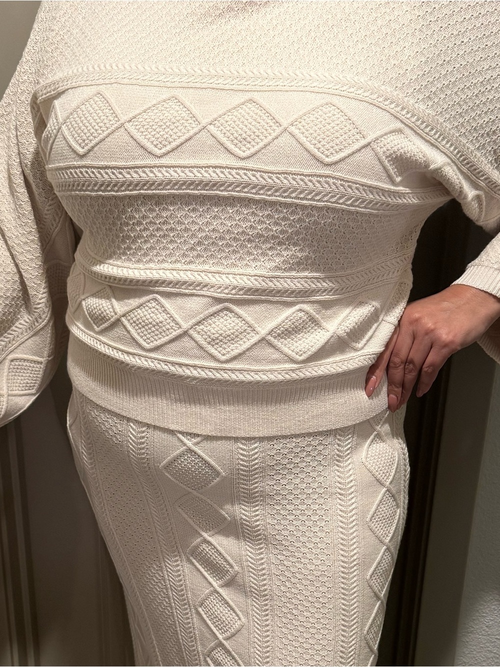 Anthropology Cream Cable Knit Maxi Skirt